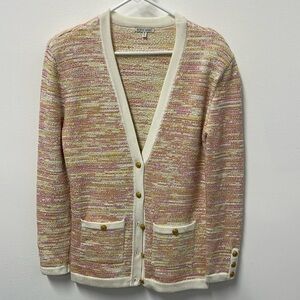 Ronny Kobo pink and yellow, gold, metallic cardigan size medium